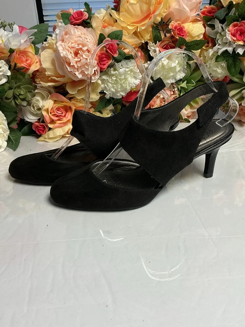 LifeStride Soft System Flex Black Slingback Pumps Women’s 9M Comfort Dress Heels
